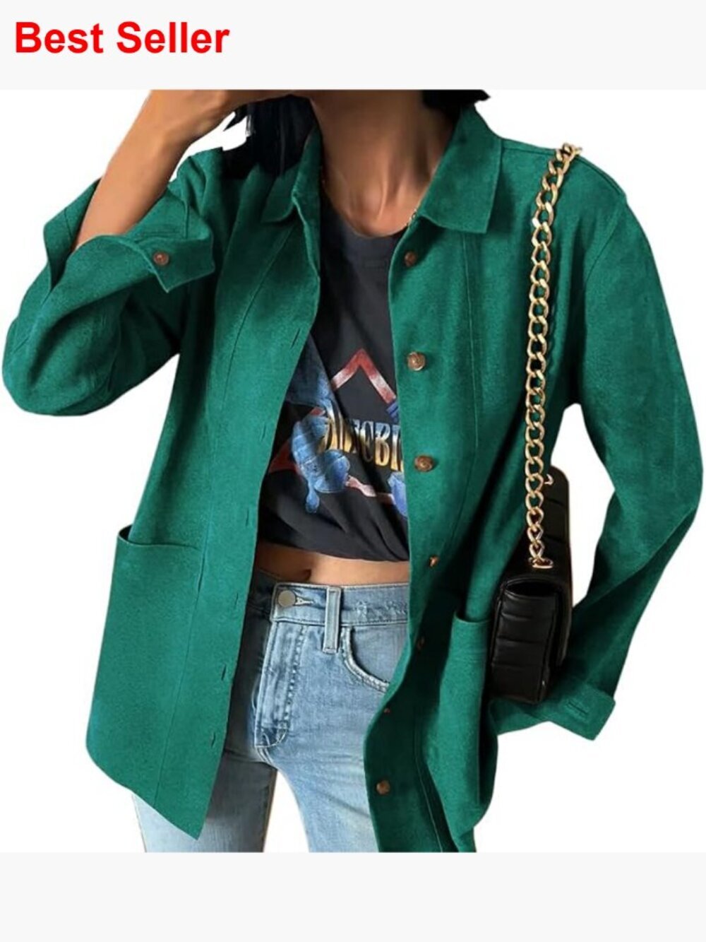 Faux Suede Button Down Long Sleeve Shacket Coat Trendy Fall